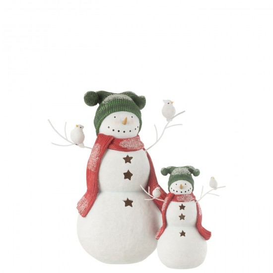Jolipa Bonhomme De Neige Oiseaux Resine Rouge Vert Large.