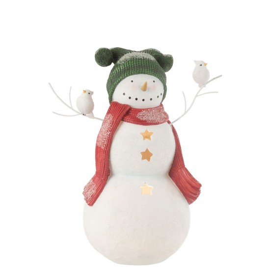 J Line Bonhomme De Neige Oiseaux Resine Rouge Vert Large JLine 49822 by Jolipa 49822.