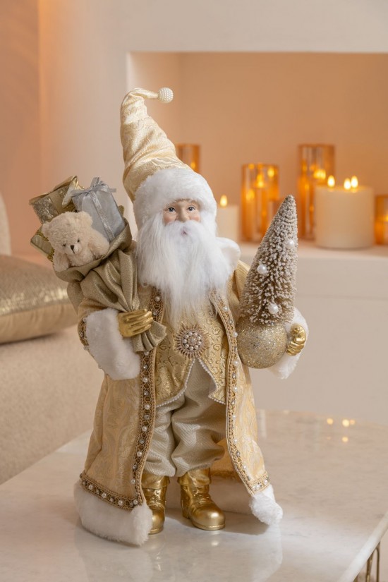 Jolipa Pere Noel Deco Resine Textile Or.