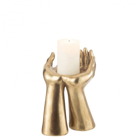 Jolipa Porte Bougie Mains Resine Or.