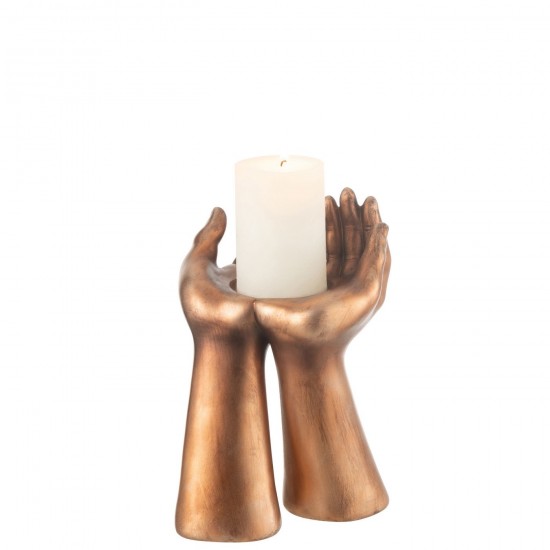 Jolipa Porte Bougie Mains Resine Cuivre.