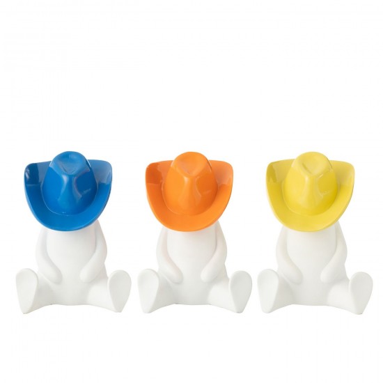 J Line Statue Cowboy Chapeau Resine Mix L14xB14xH19 cm JLine 50035 by Jolipa 50035 Assortiment de 3 pcs.