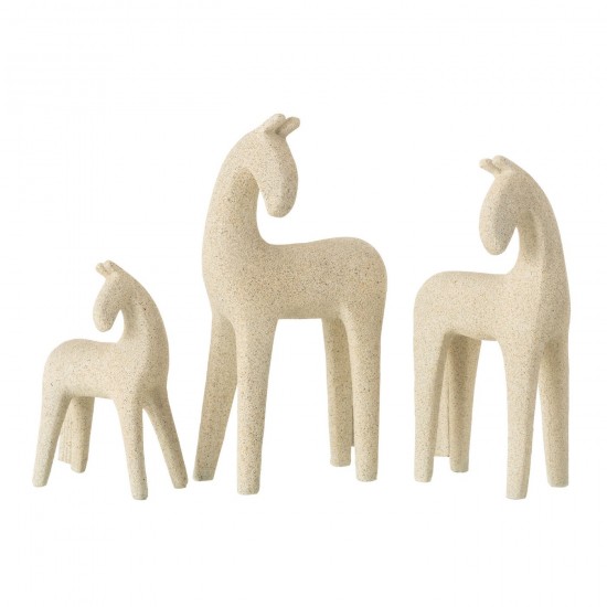 J Line Set 3 Chevaux Moderne Resine Beige L18xB11xH31 cm JLine 50095 by Jolipa 50095.
