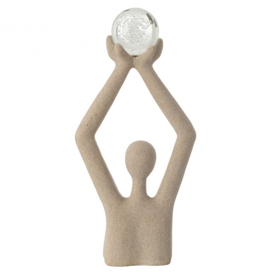 J-Line J Line bustes Jolipa Buste Boule Tete Resine Cristal Beige.