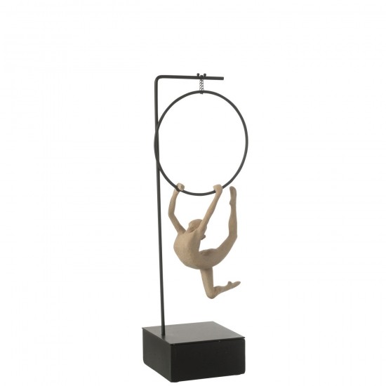 J Line Gymnaste Cerceau Alpha Resine Beige Noir L18xB13xH48 cm JLine 50134 by Jolipa 50134.