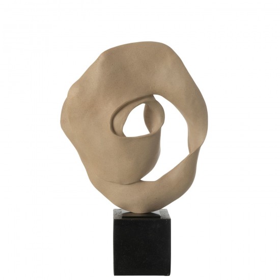 Jolipa Deco Abstrait Sur Socle Resine Beige Noir.