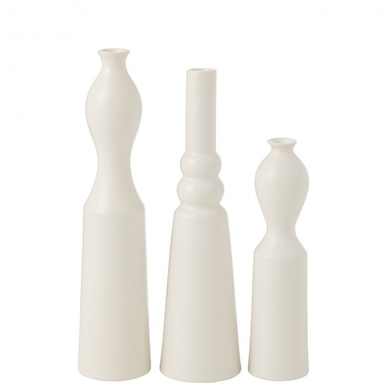 J Line Set 3 Vase Leia Porcelaine Mat Blanc L8xB8xH32 cm JLine 50190 by Jolipa 50190.