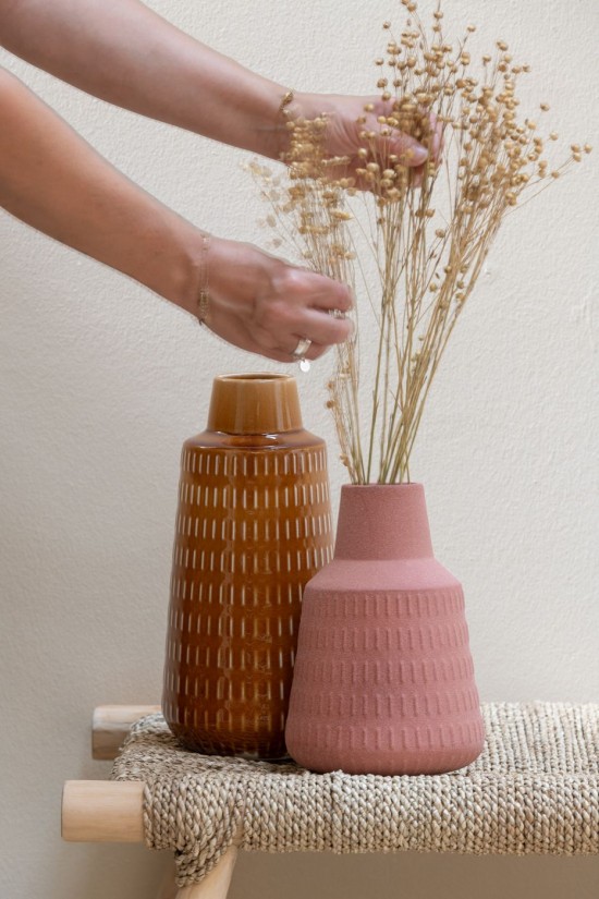 Jolipa Vase Ria Sculpte Porcelaine Moutarde Large.