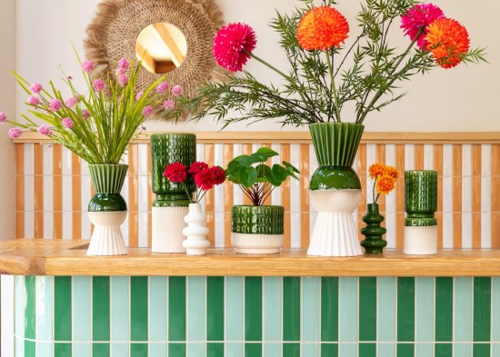 Jolipa Vase Reya Rond Porcelaine Blanc Vert Large.