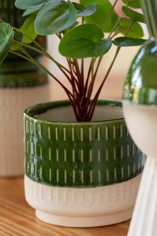 Jolipa Cachepot Reya Porcelaine Blanc Vert.