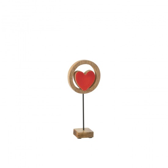 J Line Coeur Cercle Sur Pied Bois De Manguier Rouge Small L11xB5xH24 cm JLine 50459 by Jolipa 50459.