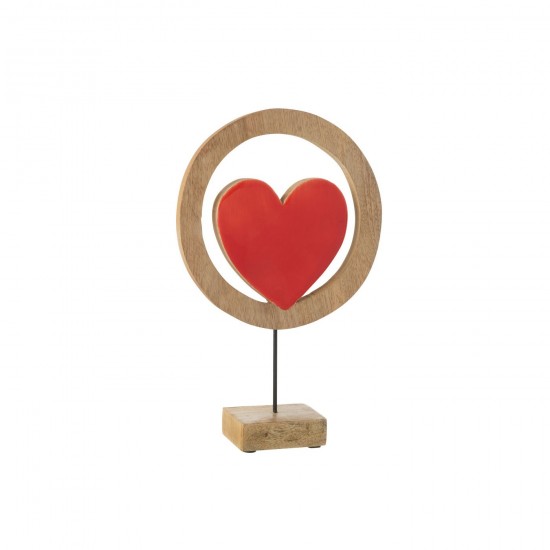 J Line Coeur Cercle Sur Pied Bois De Manguier Rouge Large L20xB7xH32 cm JLine 50461 by Jolipa 50461.