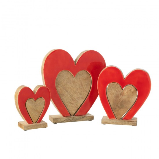 J-Line J Line cœurs Jolipa Coeur Double Sur Pied Bois De Manguier Rouge Naturel Large.