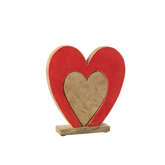 J Line Coeur Double Sur Pied Bois De Manguier Rouge Naturel Large L23xB5xH24 cm JLine 50464 by Jolipa 50464.