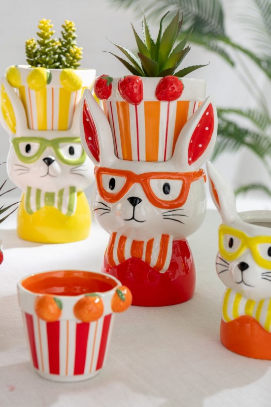 J-Line J Line cachepots de fleur Cachepot 2 Parties Lapin Dolomite Mix Large Assortiment De 3.