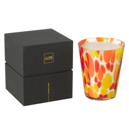 J Line Bougie Senteur Noa Rouge Jaune Large 95Heures L18xB18xH20 cm JLine 50497 by Jolipa 50497.