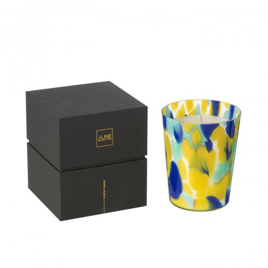 J Line Bougie Senteur Noa Bleu Jaune Medium 68Heures L15xB15xH17 cm JLine 50502 by Jolipa 50502.