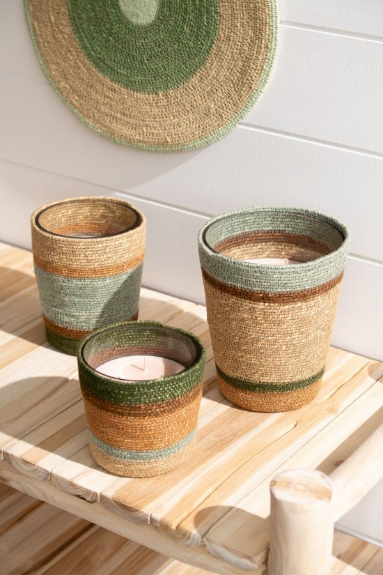 Jolipa Bougie Parfumee Panier Cire Beige Bleu Small 45Heures.