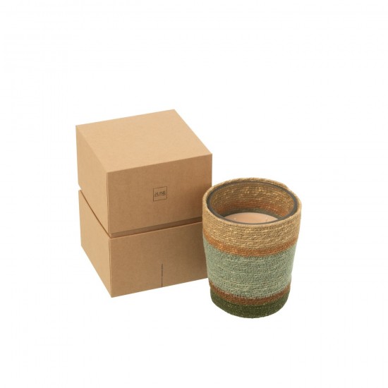 J Line Bougie Parfumee Panier Cire Beige Bleu Medium 55Heures L13xB13xH16 cm JLine 50527 by Jolipa 50527.