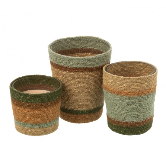 J-Line J Line bougies parfumées Jolipa Bougie Parfumee Panier Cire Beige Bleu Large 75Heures.