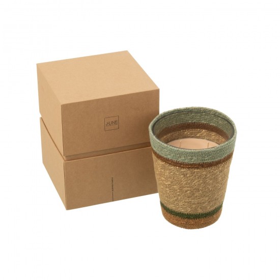 J Line Bougie Parfumee Panier Cire Beige Bleu Large 75Heures L16xB16xH19 cm JLine 50528 by Jolipa 50528.