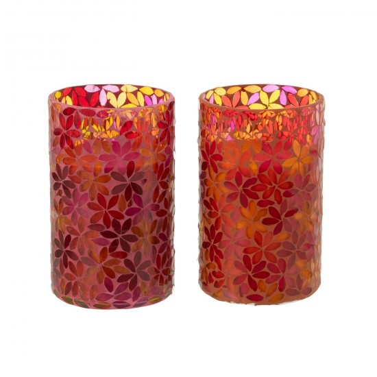 J Line Bougie Parfumee Fleur Mosaique Cire Large 75Heures L13xB13xH20 cm JLine 50537 by Jolipa 50537 Assortiment de 2 pcs.