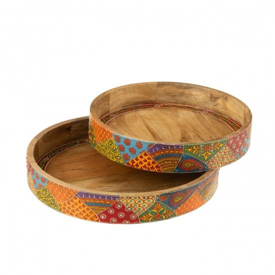 Jolipa Set 2 Plateaux 2 Anses Delhi Bois De Manguier Mix.