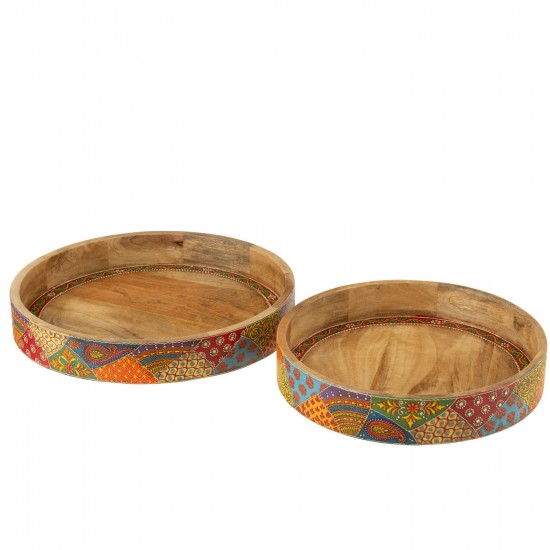 J Line Set 2 Plateaux 2 Anses Delhi Bois De Manguier Mix L40xB40xH6 cm JLine 50567 by Jolipa 50567.