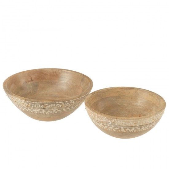 J Line Set 2 Bols Perles Bois De Manguier Naturel Blanc L25xB25xH10 cm JLine 50582 by Jolipa 50582.