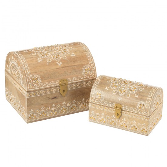 J Line Set 2 Boites Rectangles Perles Bois De Manguier Naturel Blanc L28xB23xH23 cm JLine 50585 by Jolipa 50585.