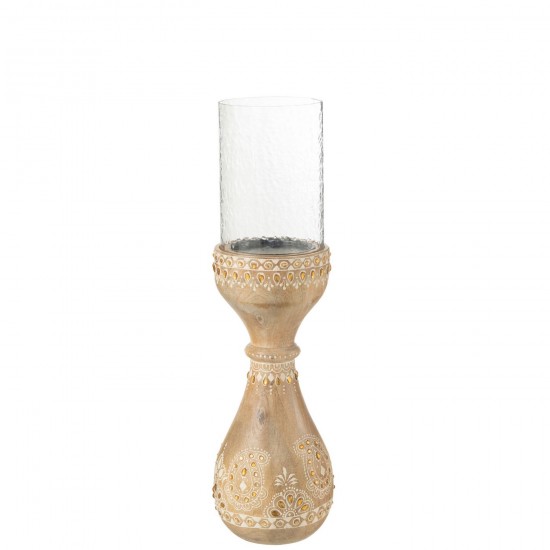 J Line Chandelier Perles Bois De Manguier Naturel Blanc Small L13xB13xH46 cm JLine 50586 by Jolipa 50586.