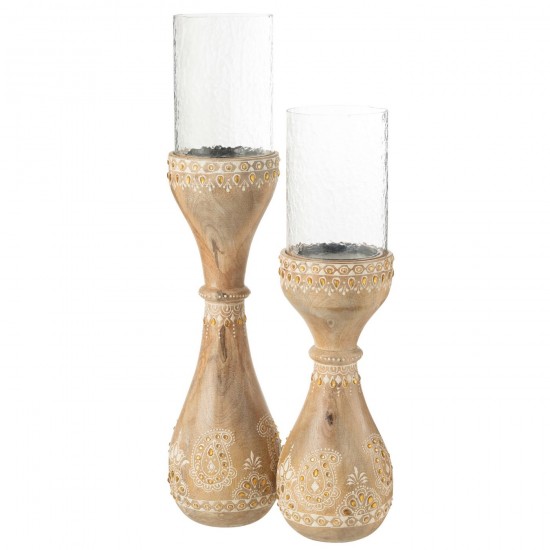 J-Line J Line chandeliers candélabres Jolipa Chandelier Perles Bois De Manguier Naturel Blanc Large.