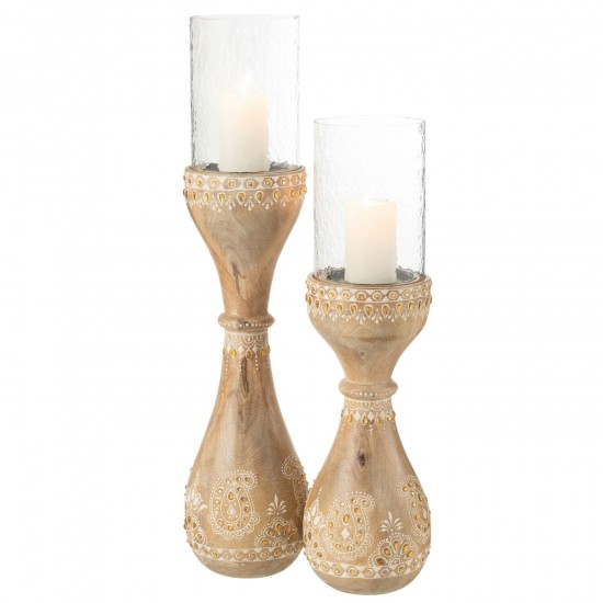 Jolipa Chandelier Perles Bois De Manguier Naturel Blanc Large.