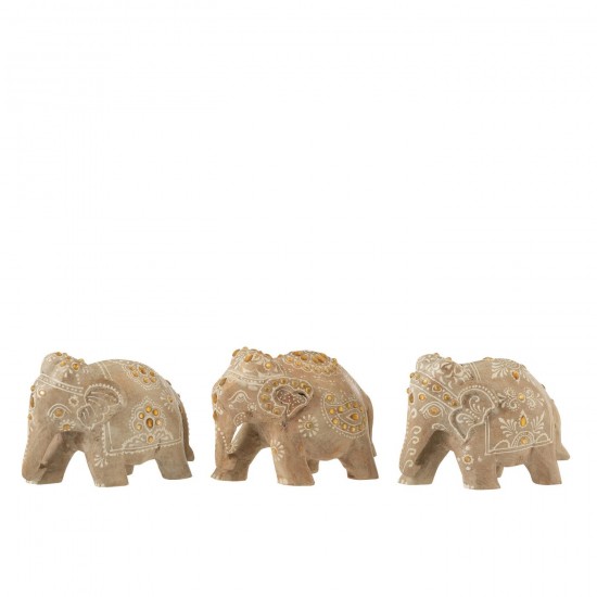 J Line Elephant Perles Bois De Manguier Naturel Blanc Small L15xB8xH10 cm JLine 50588 by Jolipa 50588 Assortiment de 3 pcs.
