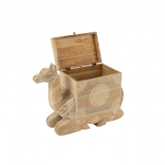 J-Line J Line coffres caisses de stockage Coffre Chameau Bois De Manguier Naturel Blanc.
