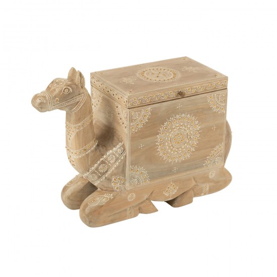 J Line Coffre Chameau Bois De Manguier Naturel Blanc L66xB23xH69 cm JLine 50595 by Jolipa 50595.