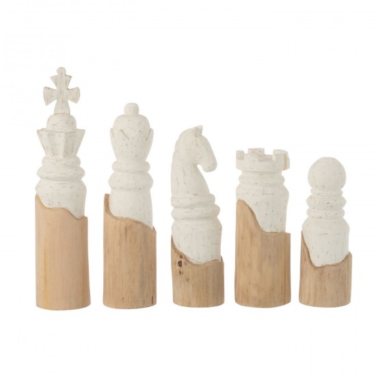 J Line Set 5 Pieces D'Echec Bois De Manguier Blanc Naturel L12xB11xH36 cm JLine 50630 by Jolipa 50630.
