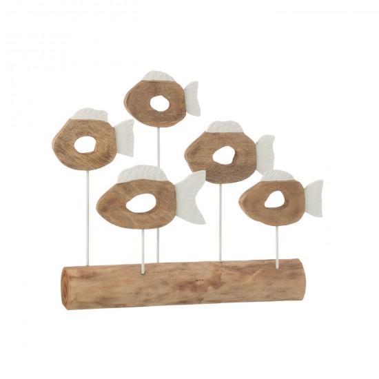 J Line Poisson 5 Sur Pied Bois De Manguier Blanc Naturel L62xB10xH54 cm JLine 50634 by Jolipa 50634.