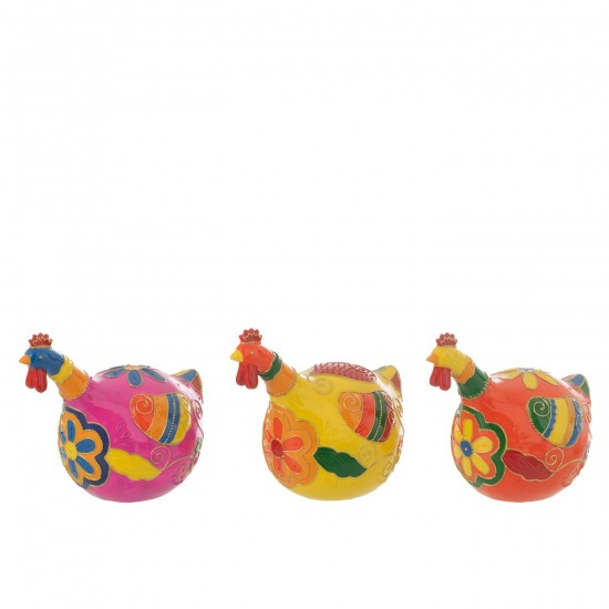 J Line Poule Fleurs Resine Mix Large L27xB16xH22 cm JLine 50642 by Jolipa 50642 Assortiment de 3 pcs.
