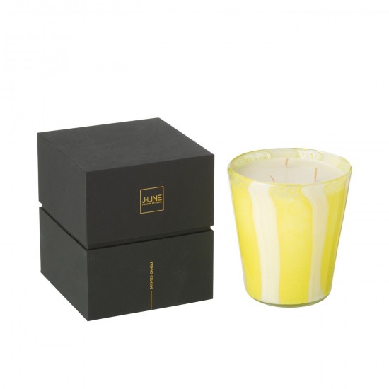 J Line Bougie Senteur Noa Lignes Jaune Medium 68Heures L15xB15xH17 cm JLine 50696 by Jolipa 50696.