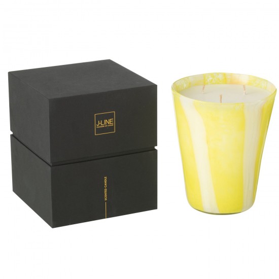 J Line Bougie Senteur Noa Lignes Jaune Large 95Heures L18xB18xH20 cm JLine 50697 by Jolipa 50697.