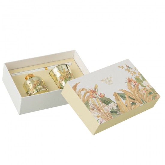 J-Line J Line bougies parfumées Jolipa Set Cadeau Bougie Diffuseur Walk In The Woods Jaune.