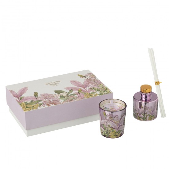 J Line Set Cadeau Bougie+Diffuseur Walk In The Woods Rose L20xB6xH13 cm JLine 50714 by Jolipa 50714.