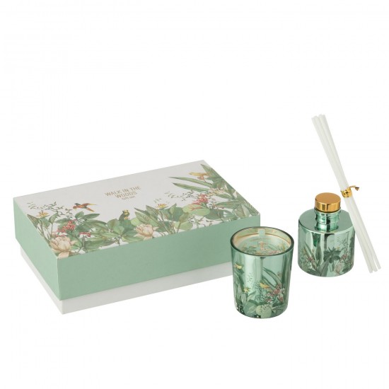 J Line Set Cadeau Bougie+Diffuseur Walk In The Woods Vert L20xB6xH13 cm JLine 50718 by Jolipa 50718.