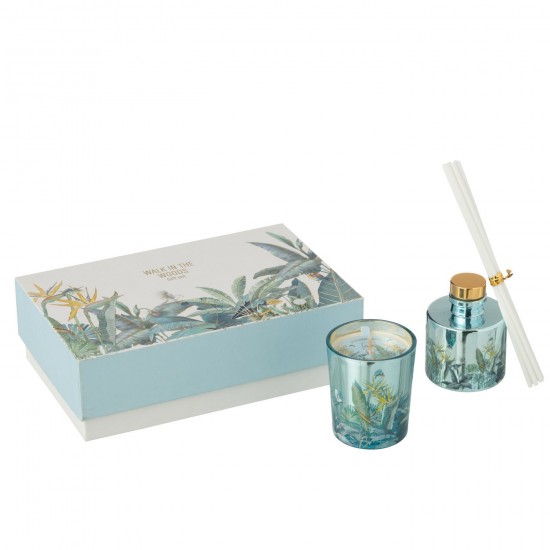 J Line Set Cadeau Bougie+Diffuseur Walk In The Woods Bleu L20xB6xH13 cm JLine 50722 by Jolipa 50722.