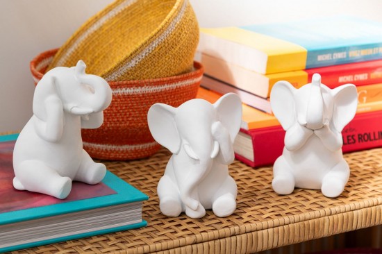 Jolipa Elephant Ne Rien Voir Rien Entendre Se Taire Polyresine Blanc Assortiment De 3.