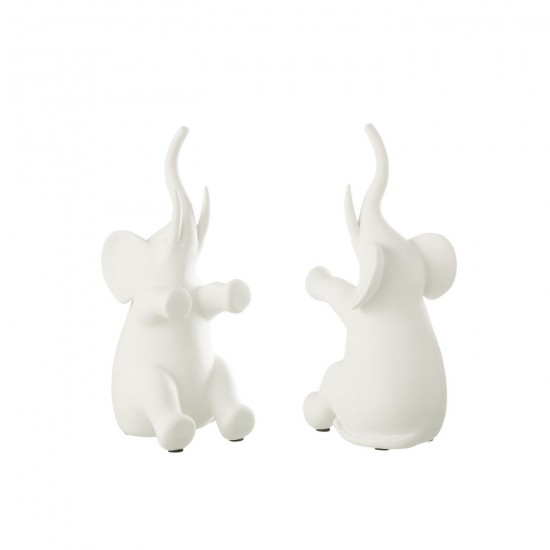 J-Line J Line serres livres Jolipa Set 2 Serre Livre Elephant Assis Polyersine Blanc.