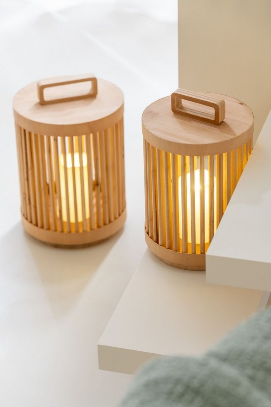 Jolipa Lampe Cylindre Bois De Sapin Led Naturel Small.
