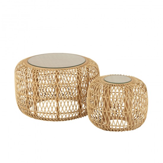 J Line Set 2 Tables Gigognes Africa Bambou Bois De Sapin Naturel L80xB80xH50 cm JLine 50754 by Jolipa 50754.