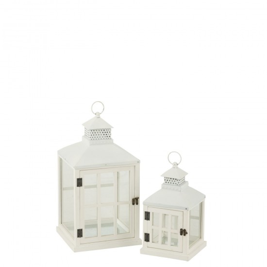 J Line Set 2 Lanterne Maisons Bois De Sapin Metal Blanc L28xB28xH52 cm JLine 50760 by Jolipa 50760.